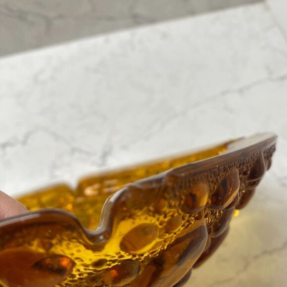 Vintage Libbey Pebble Square Shaped Decorative Amber Glass 4 Slot Ashtray - 8.5" - Picture 3 of 8